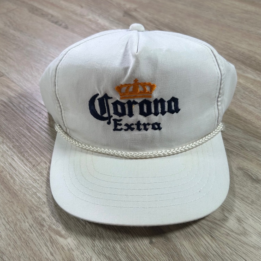 VTG 90s Corona Snapback Hat Beer Youngan White Rope Cap